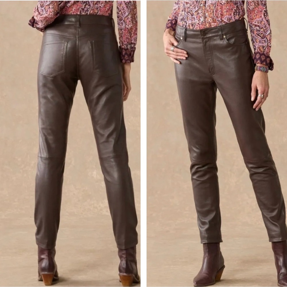 Sundance Bronwen Leather Pants Brown Size 31 NWT